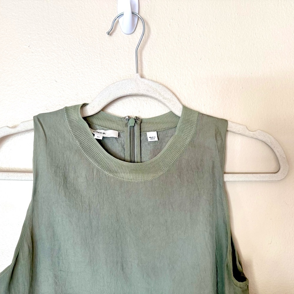 Silky Vince Green Sage Sleeveless Top w/Rayon neckline detailing